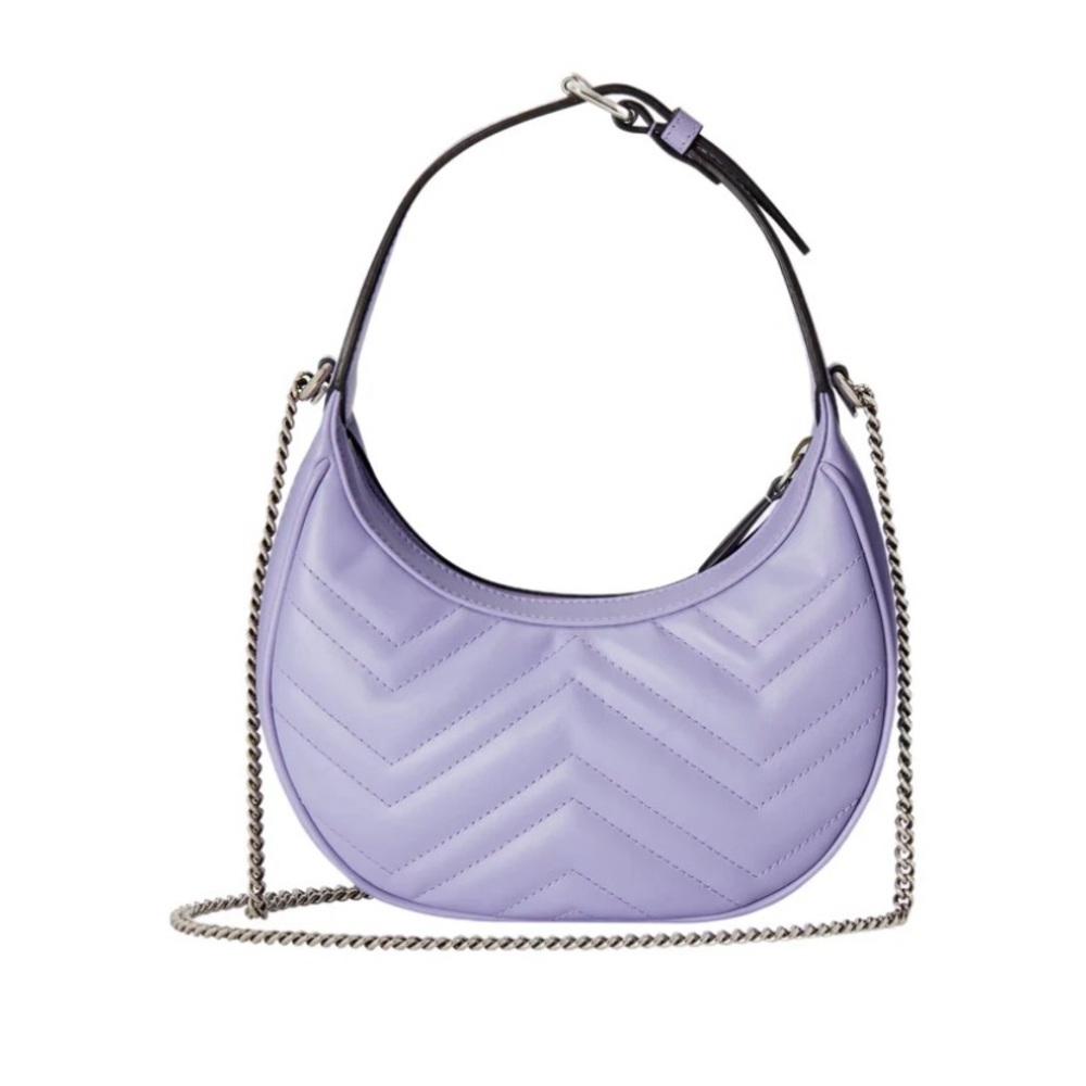 Gucci GG Marmont Mini Shoulder Bag Lavender Purple Matelassé Leather Chain Strap - Picture 2 of 9